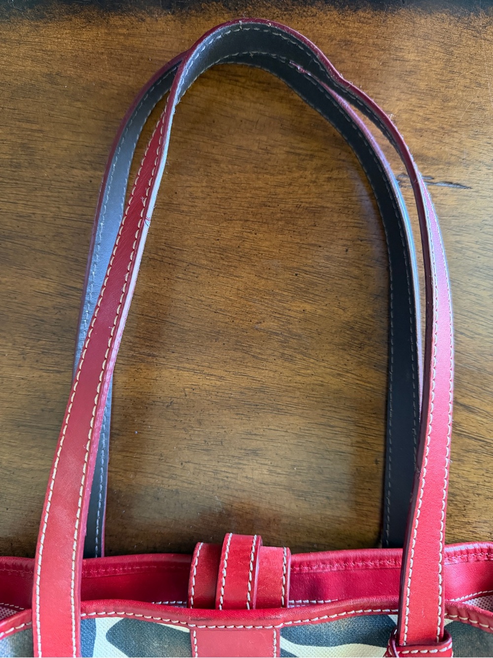 Dooney & Bourke Brown Giraffe-Print Tote with Red Trim - Picture 3 of 10